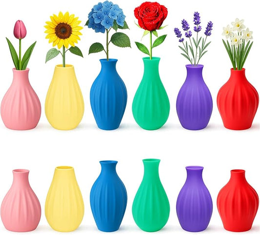 Small Flower Bud Vases for Centerpieces - Set of 12 Colorful Weighted Mini Vases for Table Decor for Modern Home & Plant Lovers