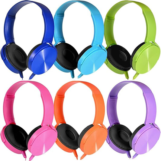 Kids Headphones Bulk 6 Pack for School Classroom Students, Wired Computer Headset Durable Class Set Earphones for Children Toddler Teens Boys Girls and Adult (HY450, 6 Mixed)