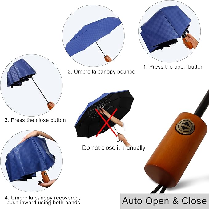 Satol 46/54/62 Inch Large Golf Umbrella, Windproof 10 Ribs Automatic Open/Close Oversize Double Canopy Vented Portable Folding Travel Umbrellas, UPF 50+ Sun & Rain Compact Umbrellas for Outdoor