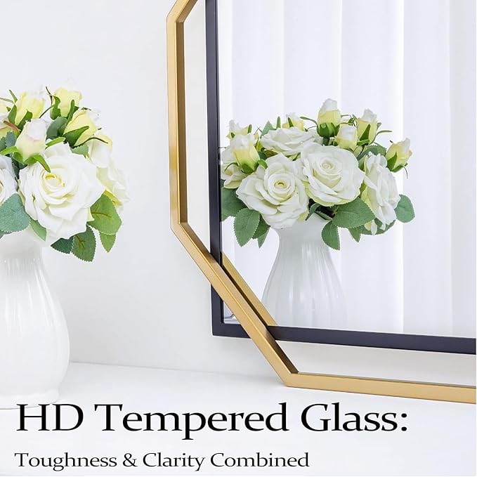 55"x28" Black Large Decorative Vanity Wall Mirror, with Gold Metal Frame, Modern Accent Horizontal Mirror for Living Room, Bedroom, Entryway