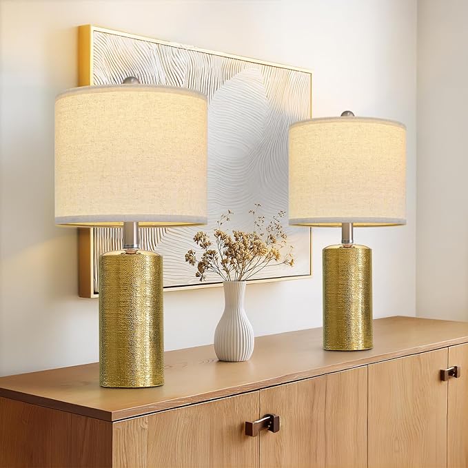 20.5" Small Table Lamps for Living Room Lamp Set of 2 Ceramic Lamps for Bedroom Bedside Lamps Modern Boho Lamps for Night Stands Farmhouse Nightstand Lamp Side End Table Lamp, Gold