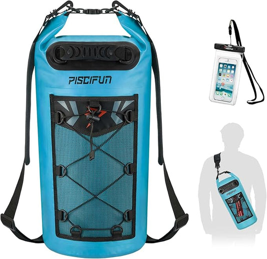 Piscifun Dry Bag, Waterproof Floating Backpack 10L/20L/30L/40L with Waterproof Phone Case for Boating, Kayaking, Fishing