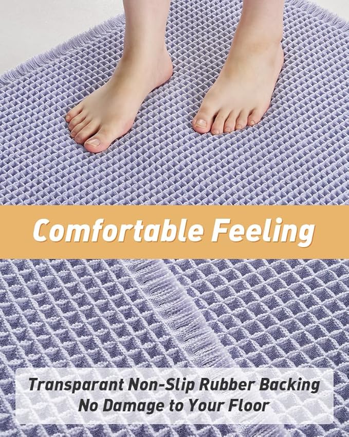 AMOAMI Upgraded Waffle Bath Mat, Super Absorbent Non Slip Bath Mats for Bathroom Floor, Machine Washable Bathroom Rugs with Tassels, Rubber Backed Bathroom Mats, Ultra Soft, 20" x 32",Purple