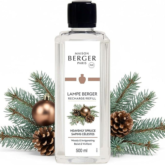 MAISON BERGER Heavenly Spruce Lampe Berger Refill, 500 ml (16.9 fl oz), Odor-Neutralizing Home Fragrance Oil Lamps, Tangerine, Cinnamon, Cloves, Blue Fir Tree, Pine, Made in France