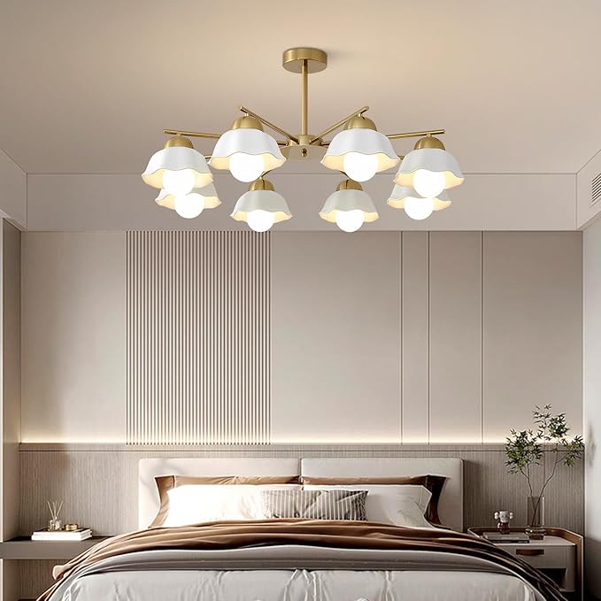 8 Lights Gold Sputnik Chandelier Light Fixture Large Mid Century Modern Milk Glass Sputnik Ceiling Lighting Fixtures Nordic Semi Flush Mount Ceiling Light Fixture for Living Room MCL08-8 GD