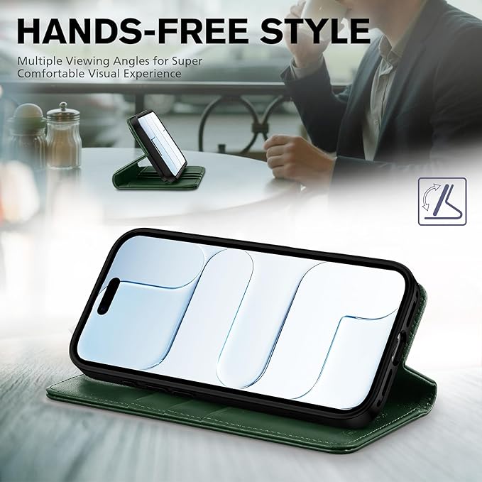 TUCCH Wallet Case for iPhone Air (6.5") 2025, 3 Credit Card Holders, RFID Blocking, Stand, PU Leather, Shockproof TPU Interior Shell, Protective Flip Folio Cover, Midnight Green