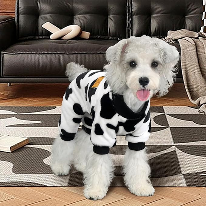 XPUDAC Cow Dog Sweater, Doggie Winter Clothes for Small Medium Dogs Girl Boy Fleece Dog Pajamas for Winter Christmas, 2X-Large