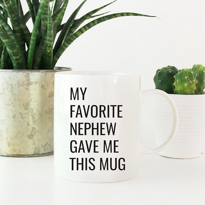 Andaz Press 11oz. Funny Coffee Mug Gag Gift, My Favorite Nephew Gave Me This Mug, 1-Pack, Aunt Uncle Birthday Christmas Sarcastic Humor Gift Ideas