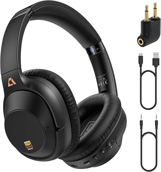 YMOO Active Noise Cancelling Headphones for Airplane Travel, LDAC Hi-Res Audio, Wired and Wireless ANC Headphones, 100H Playtime Over Ear Headphones, Custom EQ via App, Bluetooth 6.0 Headset for All