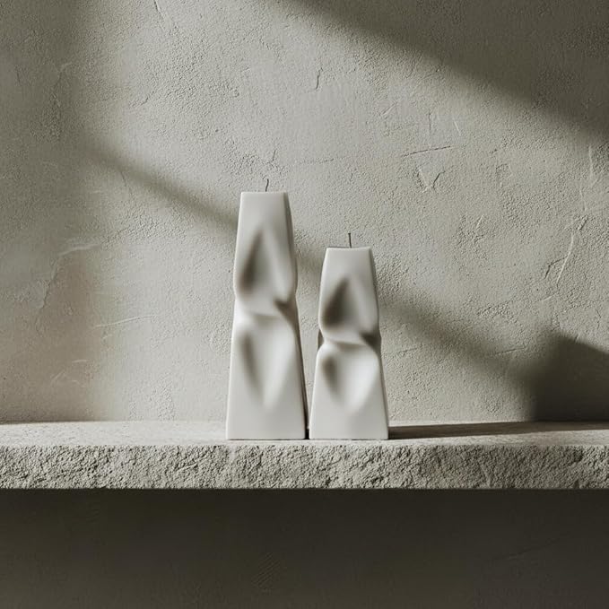 LAWA Twisted Pyramid Candle - Beautiful Handmade Pillar Soy Wax Elegant Aesthetic Candle Housewarming Gift Home Room Shelf Decor Idea (Set of 2) (White)