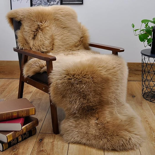HUAHOO Premium Genuine Sheepskin Rug Brown Real Australia Sheepskin Natural Luxury Fluffy Lambskin Fur Area Rug Seat Covers for Kids Bedroom Sofa Chair Cover Pets Dogs Mat Quarto Pelt/4' x 6' Mocha