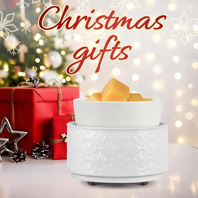 mocosa Ceramic Wax Warmer Wax Melt Warmer for Scented Wax 3-1 Electric Candle Warmer Home Fragrance Wax Burner for Mom Women(White-Fan Shaped)