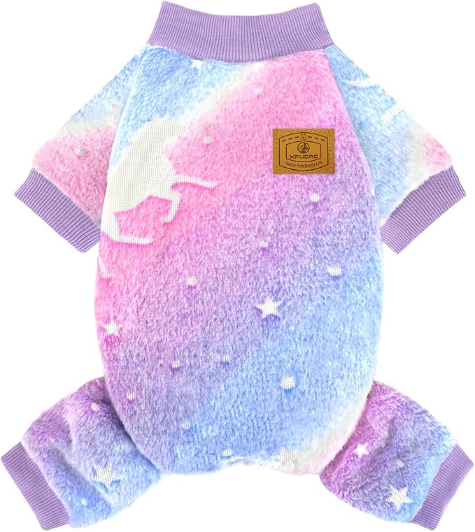 XPUDAC Dog Sweater Glows in The Dark Fleece Pajamas for Small Medium Dogs Girl Boy Puppy Clothes for Halloween Christmas Winter (Large)