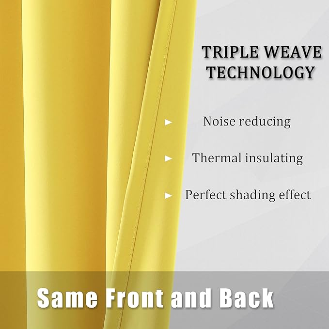 DUALIFE Yellow Blackout Curtains for Living Room- Grommet Thermal Insulated Window Curtain Drapes for Bedroom Illuminating Yellow (42 W x 63 L, 2 Panels)