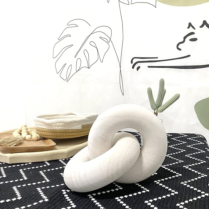 S-SNAIL-OO 2-link Wood Chain Link Decor, Hand Carved Boho Bead, Suitable for Bedroom, Living Room, Coffee Table Decor (White)