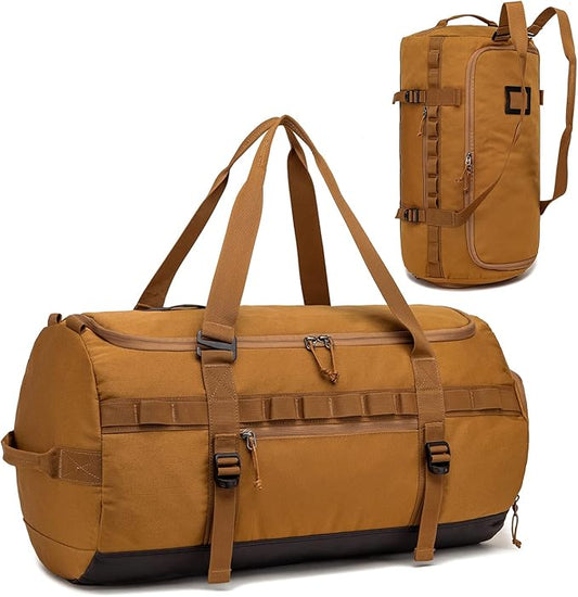 Lyweem 60L Duffle Bag for Men Travel Duffel Bag Large Size for Women Weekender Overnight with Shoes Compartment Multifunctional Gym Bags, Brown