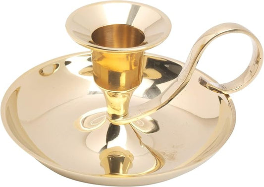 Handcrafted Elegant Brass Candleholder with Handle - Classic Golden Design, Height 1.96 inches, Decorative Candle Holder for Candles, Vintage Home Decor, Perfect for Weddings and Parties