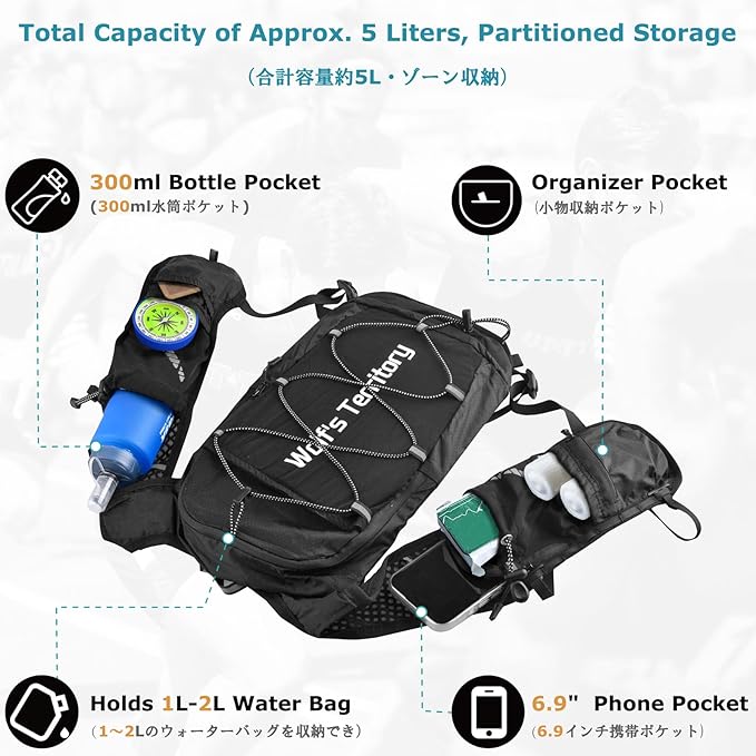 YAPJEB Hiking Hydration Vest Backpack 5L Lightweight with 2L Water Pack Bladder Daypack for Men Women Cycling, Running, Hiking and Biking (01 Grey Only Vest 5L)