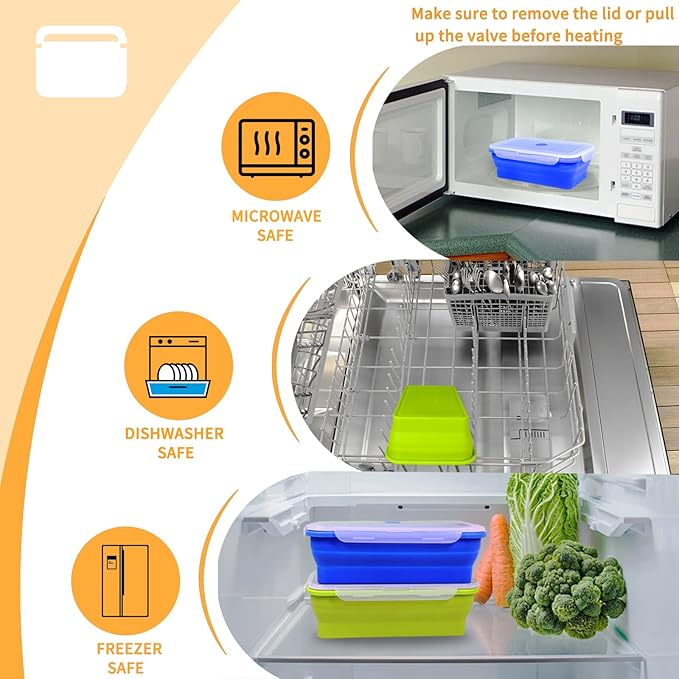 PTOIYUT 82.8oz Extra Large Collapsible Silicone Food Storage Containers with Airtight Lids, 2 Pack Foldable Bento Boxes for Kitchen Office Travel Camping, Microwave Freezer Dishwasher Safe, BPA Free,