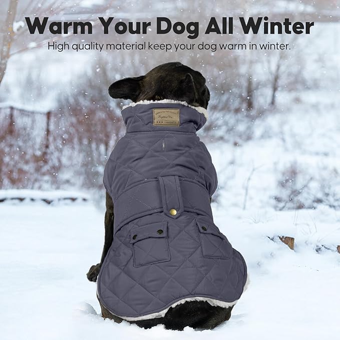 KYEESE Dog Coat Soft Pet Sweater with Leash Hole Waterproof Dog Coats for Large Dogs Windproof Dogs Jacket with Fleece Lined Warm Pets Clothes for Cold Weather Thick Pet Winter Puffer Coat with Pocket