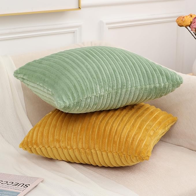 Simmore Decorative Spring Throw Pillow Covers 16x16 Set of 2, Soft Natural Plush Flannel Double-Sided Fluffy Couch Pillow Covers for Sofa Living Room, Sage Green