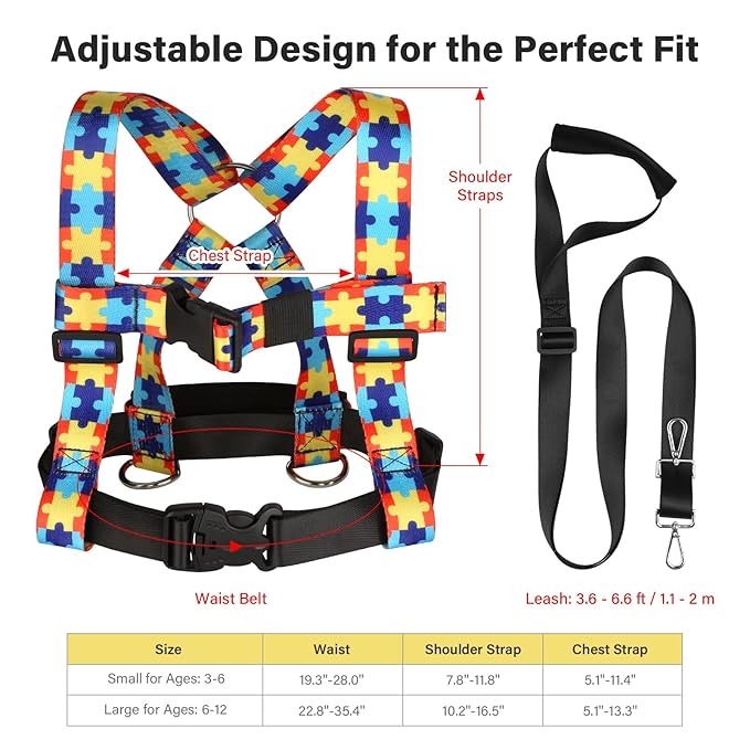 HOOMTREE Safety Harness Leash for Kids with Autism, Special Needs and Older Children Ages 6-12 | Adjustable Teens Walking Harness with Grab Handle and Tether | Keep Active ADHD/ASD Autistic Kids Safe