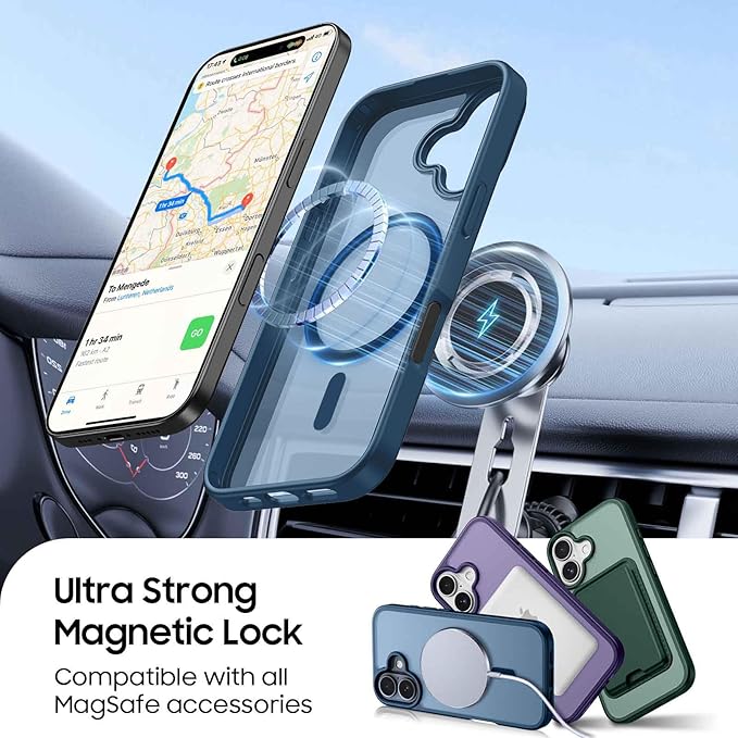 Ntwinro Magnetic for iPhone 16 Case (Compatible with MagSafe) with Detachable Wallet & Card Holder for 3 Cards [RFID Blocking] Military Grade Protective Slim Phone Cover, Deep Blue