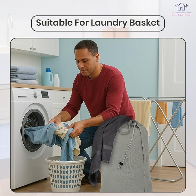 LFH Home Cotton Canvas Large Laundry Bag with Handle, Heavy Duty Drawstring Closure Washable Laundry Bags, School Travel, Home, Hotel, College Dorm, Organizer Sack, Toys Clothes 20x30 (Pack of 2)-Grey