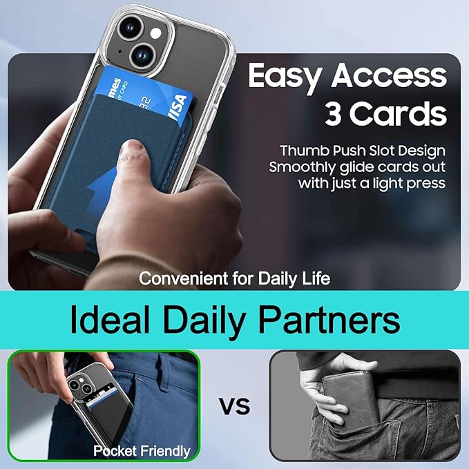 Ntwinro Magnetic for iPhone 13 & iPhone 14 Clear Case (Compatible with MagSafe) with Blue Detachable Wallet & Card Holder for 3 Cards [RFID Blocking] Military Grade Protective Slim Phone Cover
