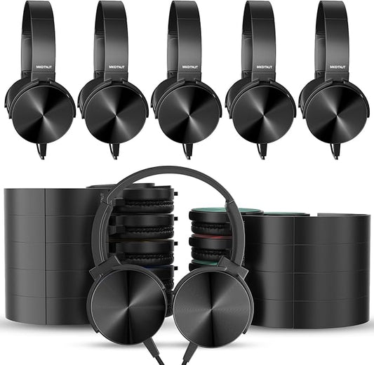 24 Pack Bulk Headphones for Classroom,Adjustable Wired Black Over-Ear Headsets with 3.5 mm Plug for Kids Students School Library Museums Charity Donate (HTC004 Black)