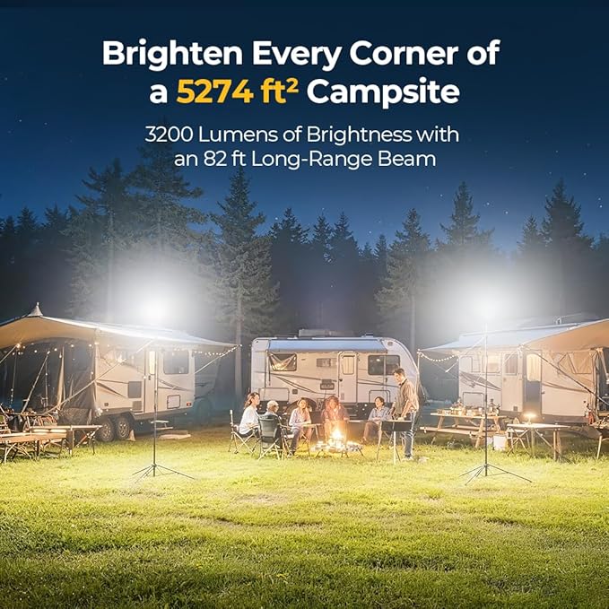 BougeRV Telescoping Camping Light, 3200 Lumen Outdoor Lantern, 8000mAh LED Lantern, 7.55 Feet Tall, 90-Hour Runtion, Rechargeable Tent Lamp for Camping, Emergency, Hiking, Outdoor(Model: CL03)