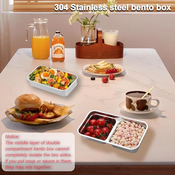 Grab and Go Snack Containers Stainless Steel, Reusable Snack Condiment Containers with Lids, Double &Single Compartment Food Lunch Meal Container Prep for Travel, Small Packs Container, 2 PCS