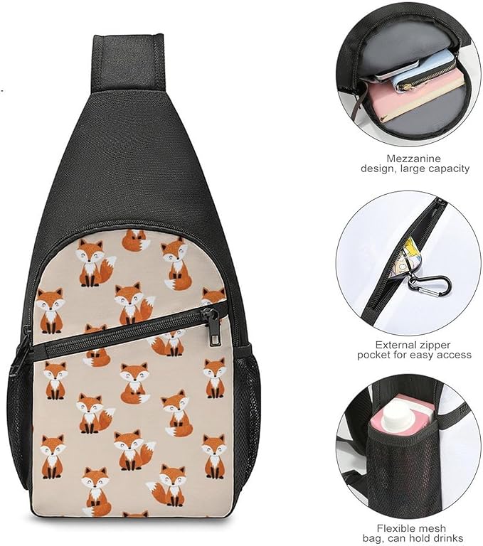 SWEET TANG Casual Sling Backpack for Women Chest Shoulder Crossbody Backpack, Gym Funny Sack, Satchel Travel Bag Outdoor Hiking Daypack Fox Art