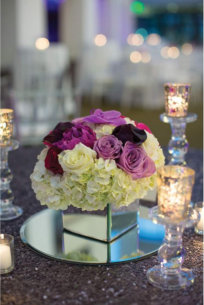 WGVI WGV Round Mirror Plate Sets Bulk 8" Diameter, 4.5 mm Thickness, Frameless Sanded Edges, Quality Thick Candle Tray, Home Event Party Wedding Table Centerpiece Wall Decor, 12 Pieces
