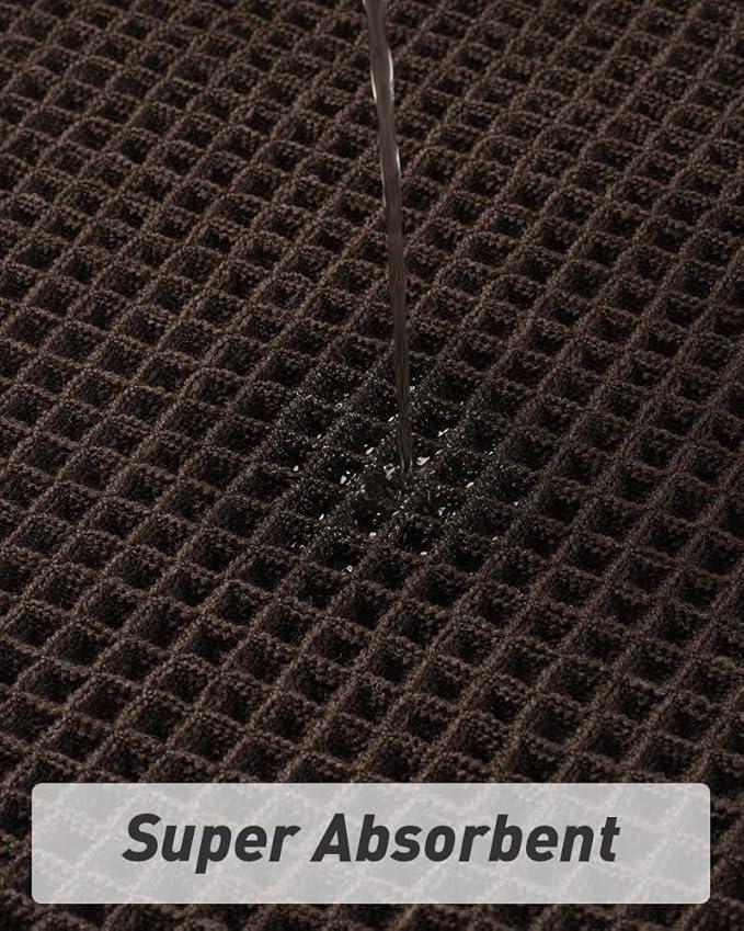 AMOAMI Upgraded Waffle Bath Mat, Super Absorbent Non Slip Bath Mats for Bathroom Floor, Machine Washable Bathroom Rugs with Tassels, Rubber Backed Bathroom Mats, Ultra Soft, 20" x 32", Chocolate