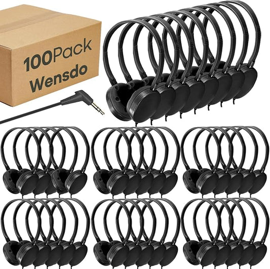 Classroom Headphones Bulk 100 Pack for School Kids K-12,Wholesale Durable Earphones Class Set for Students Children Teens Adults, Airplane and Hospiital (HY104,Black)