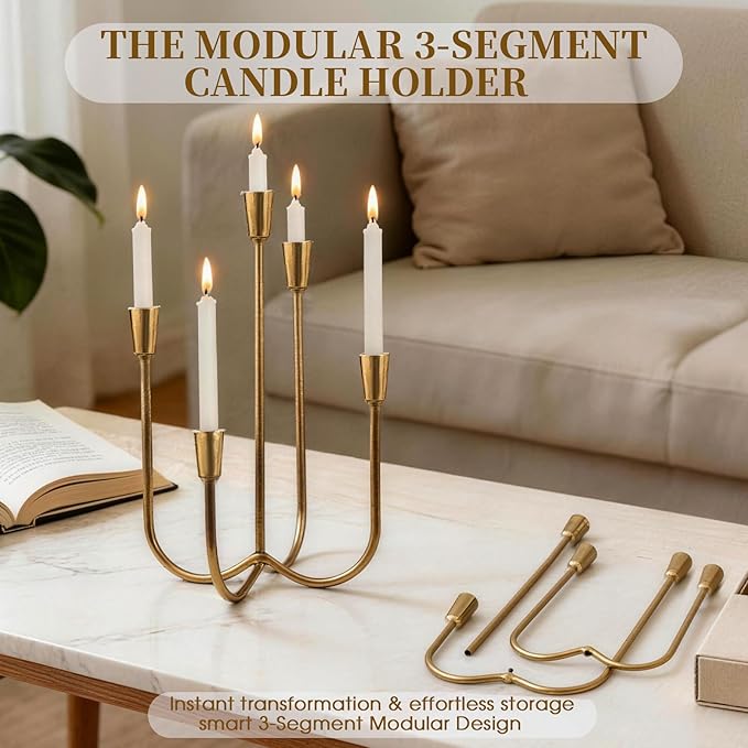 5 Candle Candelabra Antique Brass Finished, 17.5 Inch Tall Candlestick Holder Cast Iron Candle Holder Stand for Taper Candles, Elegant Centerpiece for Farmhouse, Wedding, Mantel & Dining Room