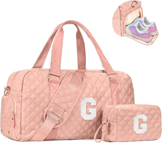 Elilier Monogram Duffle Bag Women Girls Gift: Initial Overnight bags, Dance Cheer bag Sports for Girl, Kid Gymnastics Bags, Birthday Gifts for Women Girls Kids Teens Mom Teacher