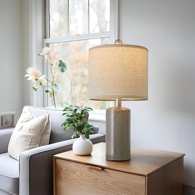 20.25" Small Table Lamps Set of 2 Modern Ceramic Lamps for Living Room Farmhouse Bedside Lamps Boho Lamps for Night Stands Grey Bedroom Lamp Side End Table Lamps