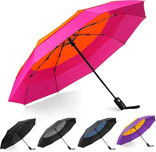 Khulula Windproof Compact Travel Umbrellas for Rain – Easy Auto Open Close, Automatic Durable Waterproof – Backpack, Portable, Lightweight Umbrellas for Travel