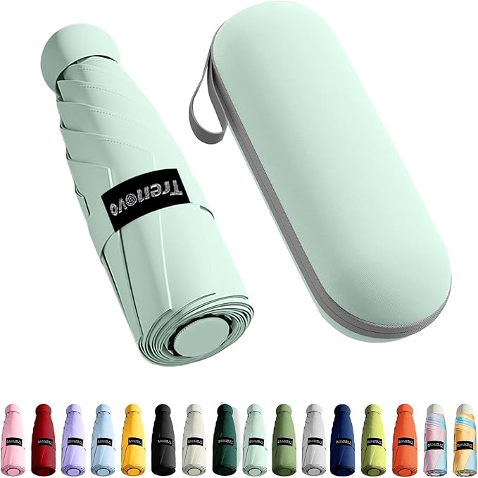 Travel Mini Compact Folding Umbrella with Case - UV Sun & Rain Protection, Lightweight Portable Pocket Umbrella for Women Men Kids, Fits Purse Backpack