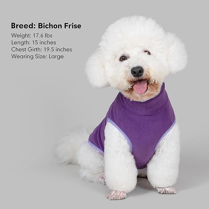 cyeollo Fleece Dog Sweater, Soft Stretchy Fleece Dog Jacket Pullover Turtleneck Dogs Vest Lightweight Coat Warm Winter Pet Clothes, Purple XXL