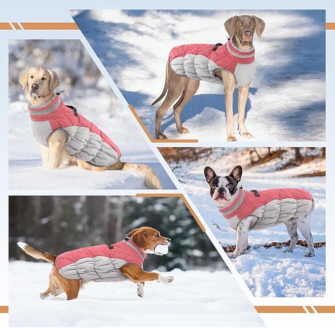 OUOBOB Dog Jackets for Medium Dogs,Medium Dog Coat,Warm Pet Winter Coat Zip Up Back,Waterproof Dogs Jacket with D-Ring,Pet Cold Weather Coats with Fleece Lined, Snowsuit Pug Boston Terrier,Pink,M