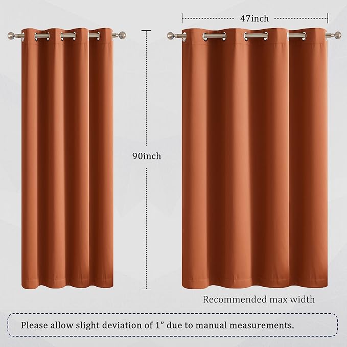 DUALIFE Rust Burnt Orange Curtains 90 Inches Long Blackout Bedroom Curtains Boho Decor Grommet Room Darkening Window Panels for Living Room 52 x 90 Inch, 2 Panels