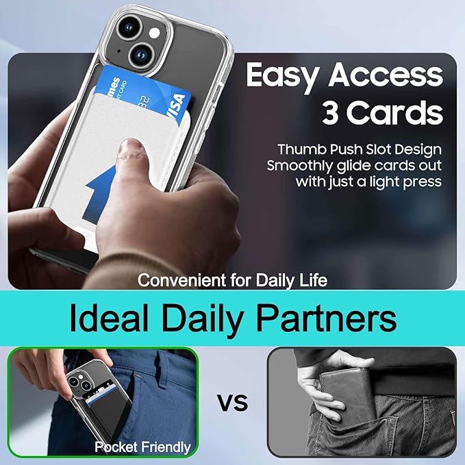 Ntwinro Magnetic for iPhone 15 Clear Case (Compatible with MagSafe) with White Detachable Wallet & Card Holder for 3 Cards [RFID Blocking] Military Grade Protective Slim Phone Cover