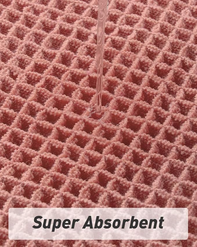 AMOAMI Upgraded Waffle Bath Mat, Super Absorbent Non Slip Bath Mats for Bathroom Floor, Machine Washable Bathroom Rugs with Tassels, Rubber Backed Bathroom Mats, Ultra Soft, 24" x 36", Coral