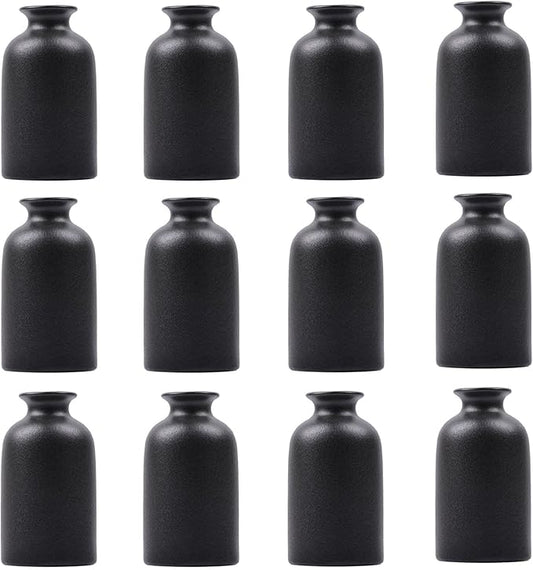 Black Bud Vases Set of 12 - Mini Black Ceramic Vase for Flowers, Small Modern Bud Vase for Table Decor, Boho Centerpiece for Home Decor, Centerpieces in Bulk for Wedding, Table, Party Decor