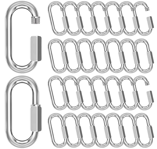 M4-30 Pack 1.61“ Quick Links Chain Connectors, 5/32″ Galvanized Chain Locking Hooks, 330LBS Heavy Duty Thread Quick Link Clips, Twist Oval Keychain D Shape for Swing, Backpack, Key Ring