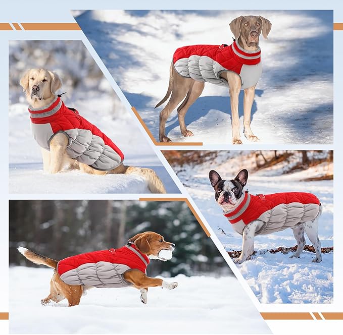 OUOBOB Dog Coats for Small Dogs, Puppy Coat, Warm Winter Jacket, XS Dog Coat with Harness Built in, Waterproof Pet Cold Weather Coats, Puppy Winter Clothes Snowsuit Chihuahua Maltese,Red,XS