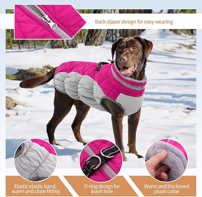 OUOBOB Dog Winter Jacket Cozy Reflective Waterproof Windproof Warm Pet Garment,Comfortable Cold Weather Fleece Apparel Outfits with Zipper Closure for Small Medium Large Dogs Puppy Walking,X-Small
